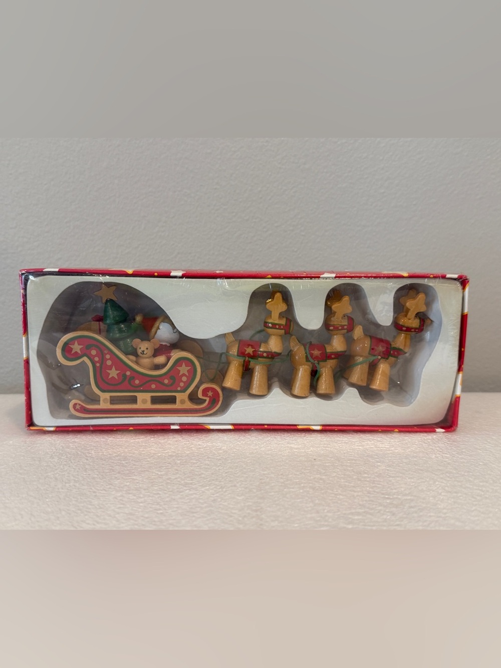 Dakin Wooden Santa And Sleigh With 3 Reindeer 1984 Vintage Christmas NIB